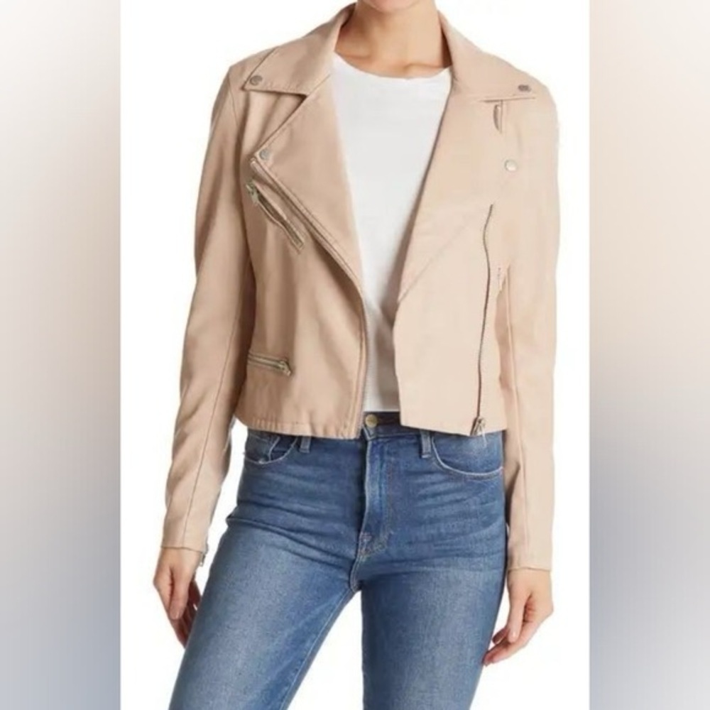 BLANK NYC Women's Cream Moto Jacket, size M, faux leather, zippers, like new